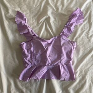 Lavender Ruffle Strap Women's Swim Top